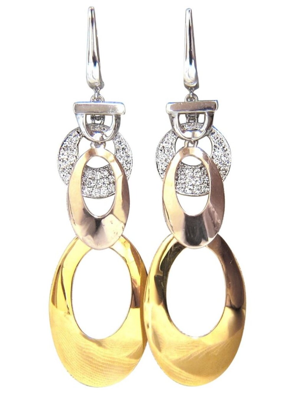 .80CT NATURAL DIAMONDS DANGLE EARRINGS TRICOLOR 3D 4 TIER HIGH SHINE 14kt*